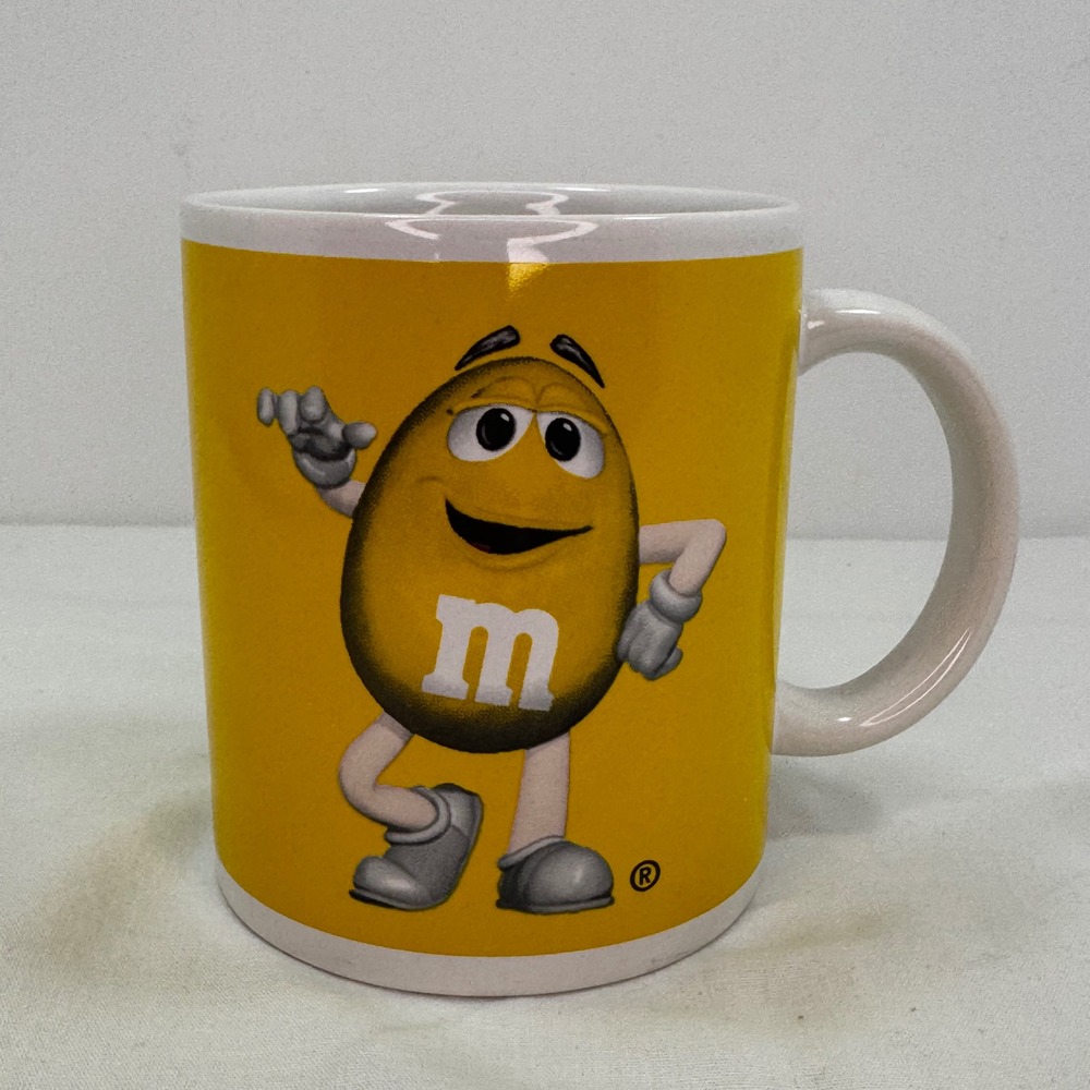 M&M's Yellow Peanut Character Ceramic Coffee Mug Yellow White Collectible